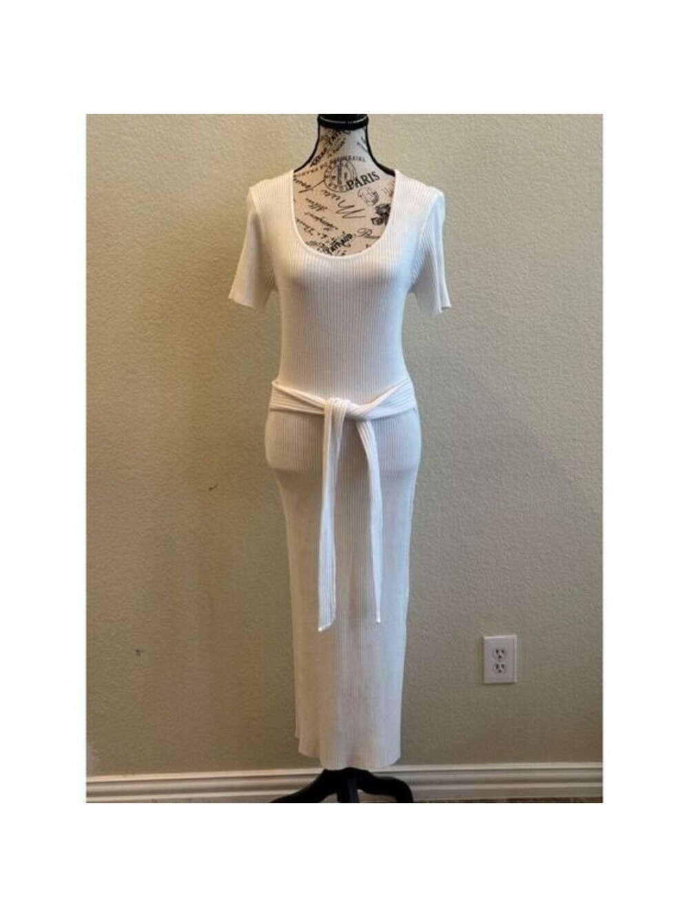 NWT | White Belted Ribbed Midi Sweater Dress | ee:some | Large #118